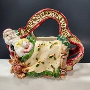 Vintage Fitz and Floyd Ceramic Creamer Vase Children Were Snuggled Santa 1993